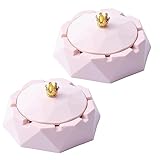 2PC Pink Stainless Steel Ashtray with Lids, Windproof, Desktop Smoking-Ash Tray Cigarettes Ashtray for Indoor or Outdoor Use, Ash Holder for Smokers, for Home, Office Decoration,