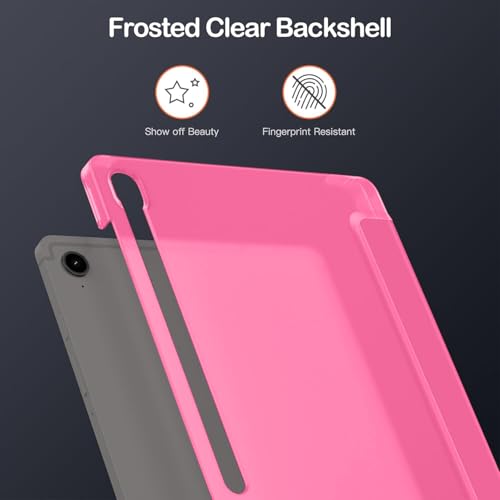 Image of MOCA Case for Samsung Galaxy Tab S10 Plus / S9 Plus 12.4-Inch, Translucent Back Tri-Fold Stand Cover, Supports S Pen Charging, Auto Wake /Sleep, Protective PU + PC Tablet Case (Watermelon)