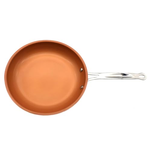 Toutrop Nonstick Copper Frying Pan Chef Skillet with Ceramic Coating Oven Dishwasher Safe Induction Skillet for All Stoves PFOA Free Brass 8 inch