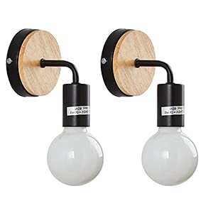 OuXean 2 piezas apliques de pared negro lámpara de pared E27 60 W iluminación de montaje en pared de madera y metal para pasillo de dormitorio puerta de sala de estar (sin bombillas) Cover