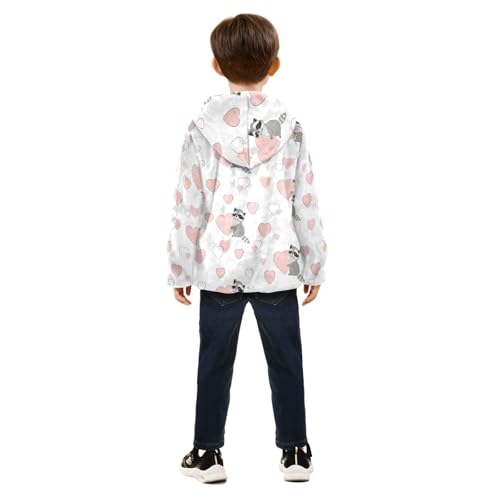 Cute Panda Raccoons and Hearts Girls Fleece Jacket Girls Fall Jacket Girls Zip Up Hoodie Girls Sherpa Jacket 2-10T4