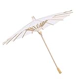 Chinois en Bambou Parasol Parapluie,Vennisa Blanc Mariage Tournage Parasol Fait à La Main Ombrelle Mariage Parasol Mariage Décor Danse Photo Cosplay Prop (Blanc, 40CM)