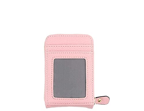 New Women Leather Credit Card Holder Men Zipper Pocket Cowhide Mini Wallet Coin Purse Small Card Bag Wallets(Pink)