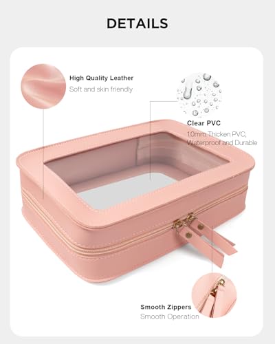Image of LETGO Clear Makeup Bags, TSA Approved Toiletry Bag with Zipper, Makeup Organizer for Carry-on Travel Essentials, Car Accessories Organizers Storage for Women Men (Clear-Pink)