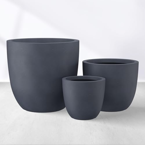 Image of Kante Set of 3 Charcoal Concrete Bowl Planters 18 inch 14 inch 10 inch Dia