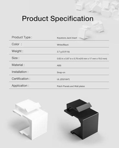 VCE 20-Pack Blank Keystone Jack Inserts for Wallplate- Black
