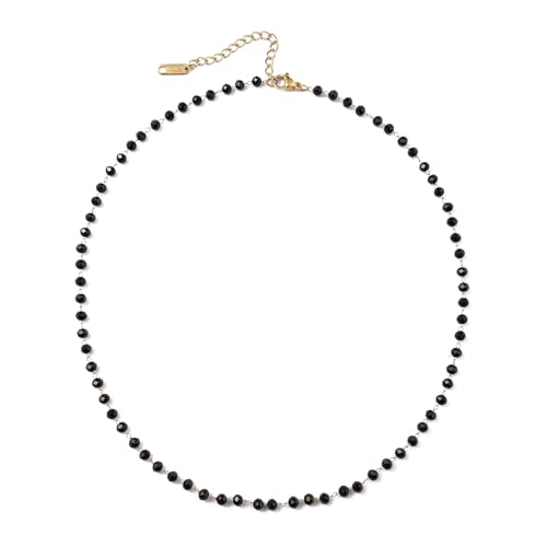 IVY TAILI Black Crystal Necklace for Women 8mm 18K Gold Plated Black Tourmaline Gemstone Necklaces Black Beaded Necklace Dainty Gold Choker Necklace Jewelry Gifts for Women Girls