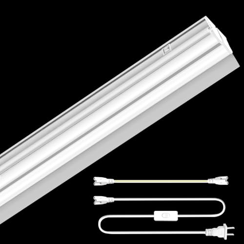 luckintech 44W形2灯式LED蛍光灯 120CM 6500K 本体スイッチ付き 3メートルコード コードにプラグ、スイッチ付き 笠付トラフ型 複数接続可能 オフィス、工場、ガレージで使用可能 1PCS