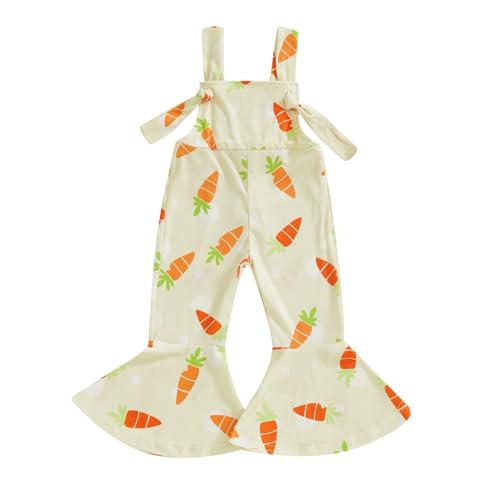 Lnzyyephy Toddler Baby Girl Bell Bottoms Outfit Baseball Print Overalls Suspender Flare Pants One Piece Strap Jumpsuit (Ea-Yellow, 12-18 Months)