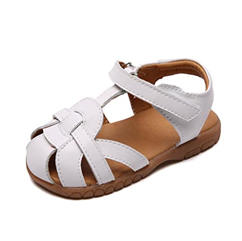 Kid Girl's Soft Leather T-Strap Sandals Summer Ourdoor Closed Toe Princess Dress Shoes for Toddler Little Kids