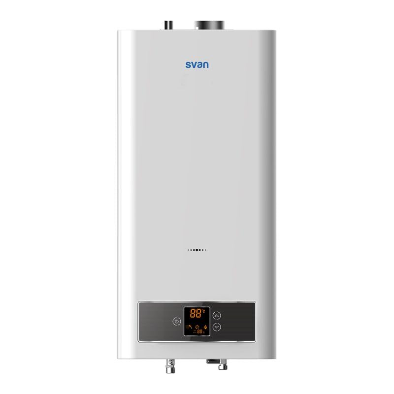 Svan Calentador Estanco SCE1100ADB. Instalación Vertical, 11l/min, 45W, baja emisión gas NOx, control táctil, Display LED, Temperatura max. 65º, Blanco, Eficiencia Energética Clase A