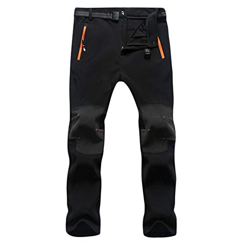 GELing Pantalon Doublé en Polaire Hiver Softshell pour Hommes Femmes Pantalon de Randonnée en Plein Air Résistant à l'eau Coupe-Vent Outdoor Camping Randonnée Trekking Pantalon,Noir-Homme,3XL Cover