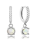 Weviway 925 Sterling Silver Opal Huggie Hoop Drop Earrings – October Birthstone for Women