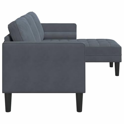 vidaXL 3-Sitzer Sofa mit L-förmiger Chaise in Dunkelgrau aus Velours. Ergonomisches Design für Dein Wohnzimmer. Angenehm gepolstert, Stabiler Rahmen und wasserdicht - perfekt für 4 Patio Möbel. – Bild 7