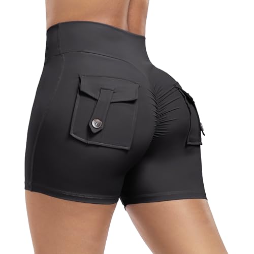 Aerides Gym Shorts for Women Scrunch Bums Shorts with Pockets High Waisted Cycling Shorts Leggings Yoga Sports Workout Running
