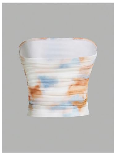 GORGLITTER Women's Strapless Bandeau Tube Tops Cute Summer Mesh Backless Ruched Going Out Crop Tops Cami 2025 Trendy2