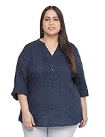 oxolloxo Luring Blue Schiffli Embroidery Plus Size Women top (XXXX-Large)