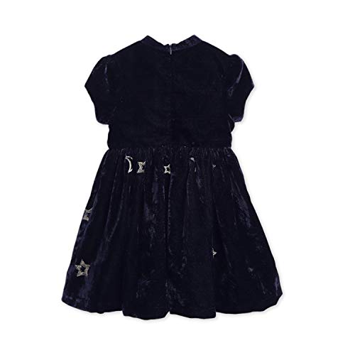 Image of The Orignal Cherry Crumble California Girls Cherry Crumble Girl's Velvet Kids Round Neck A-Line Knee Length Bling Party Dress (Ctwsg-DRS-2 Navy Blue Gold 18-24 Months)