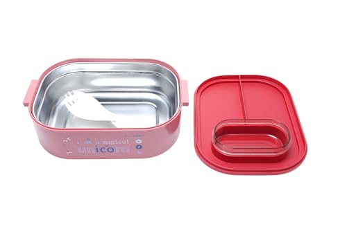 Image of Crackles Thermal Stainless Steel Unicorn Cartoon print Insulated Stainless Steel Lunch Box With a fork For Boys /Girls School (700 Ml ) Random Color