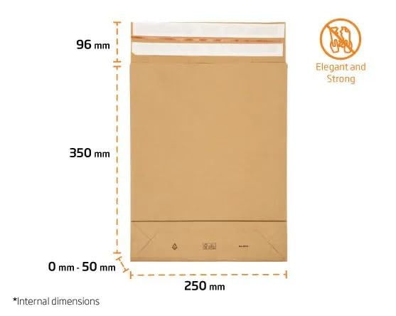 Greener Route Strong Paper Mailing Bags with Gusset, 2 Peal and Seal Strips, Returnable, Plastic Free, Eco-Friendly, 100% Recyclable, FSC Certified, Sturdy 120gsm (20, 350x250x50mm +96mm) - Image 2
