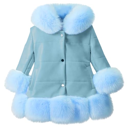 Winter Coat for Girls Thick Fleece Faux 𝗙𝘂r Long Sleeve PU Leather Jacket Toddler Windproof Warm Outerwear
