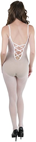 Image of ToBeInStyle Women's Bodystocking Crotchless Peek-A-Boo Fishnet Lace Bodysuit