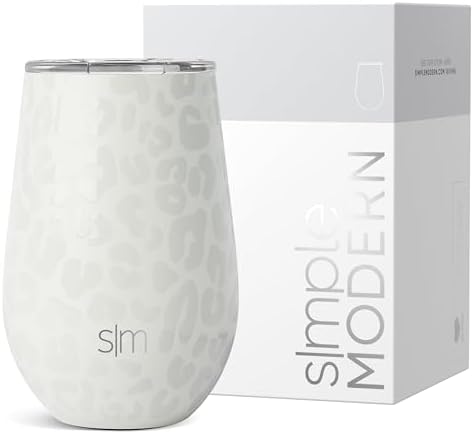 Simple Modern Wine Tumbler with Lid | Cute Stemless Glass Cup with Press-In Lid | Insulated Stainless Steel Coffee Mug | Gifts for Women Men Him Her | Spirit Collection | 12oz | Cream Leopard