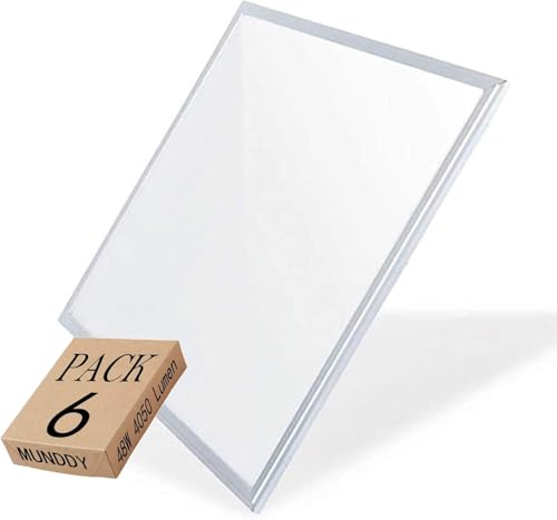 MUNDDY® - Pack de 6 Panel LED 60 x 60 cm, 50W, Blanco Frio 6500K,6500 lumenes Reales 595 x 595 x 33 mm,Driver Incluido, Empotrable para Techo Modular, Envio urgente desde Madrid