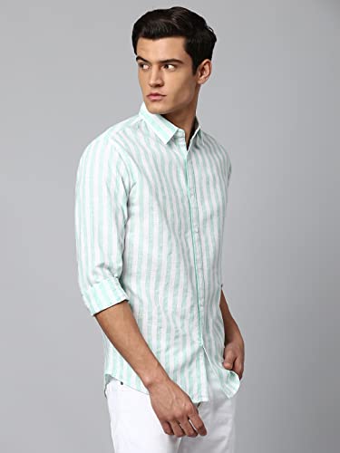 Image of Dennis Lingo Men's Striped Slim Fit Casual Shirt for Men with Spread Collar