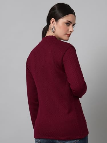 Image of eWools Women's winterwear Woolen V-Neck Solid Sweater Cardigans (Purple, Large)