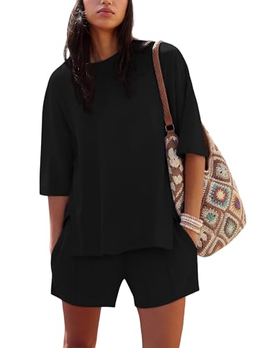 Image of COCCKO Womens Shorts Sets Matching Lounge Two Piece Outfits Summer Cute Casual Vacation Short Sleeve 2 Piece Set