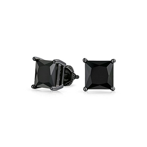 1Ct Negro Sobre Negro Plaza Marquesa Pendiente Boton Zirconio Cúbico Para Hombres Mujer CZ Enroscar Chapado En Plata