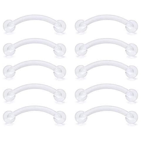 FECTAS 10pcs Clear Curved Barbell Retainers Set 14G Bioflex Flexible Septum Eyebrow Belly Lip Tragus Ear Piercing Bars 12/14/16/18mm Cover