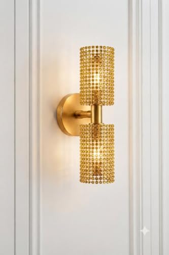 Image of Antique Modern Double Golden Brass Wall Light with Golden Crystal Acrylic Glass Shade Hanging Sconce Lamps Minimalist Design for Bedroom Living Room Bathroom Bedside Vanity Hall Home Decor Hotel Bar