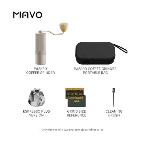 Image of MAVO Manual Coffee Grinder, Wizard Hand Coffee Grinder, Capacity 25g with CNC Stainless Steel Hexagonal Conical Burr, Adjustable Setting, Burr Coffee Bean Grinder for French Press, Pour Over, Silver