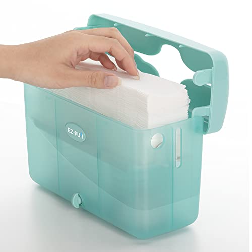 Image of EZbrnd Countertop SLIMFOLD Hand Towel Dispenser for Kitchen /Bathroom /Office /RV /Airbnb, Guest Towel Holder, Turquoise