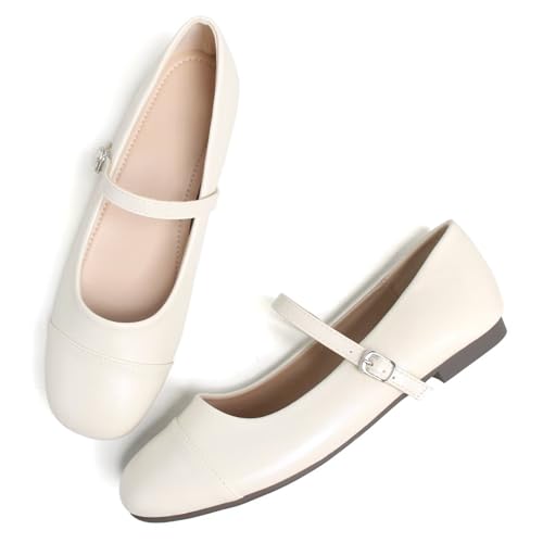 LUXINYU Women Mary Jane Flats Comfortable Leather Shoes Adjustable Buckle Straps Low Heel Round Toe Ballet Flats Work Casual Shoes2