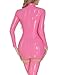 Faux Leather Dress for Women Patent Leather Mini Dress Long Sleeve Pu Leather Bodycon Dress Cosplay Party Club PVC Dresses Rose Pink L-XL