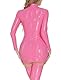 FEOYA Lackleder Kleid Damen Mini Kunstleder Kleid Sexy Dessous Frauen Wetlook Jumpsuit Latex Catsuit für Damen PU Leder Bodysuit Kurz Lederkleid Langarm Playsuit Clubwear Leotard Cosplay Rosa S M