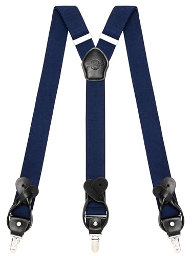 Kohentact Tirantes para Hombre con Clip y Botón, Incluye 6 Botones, Ancho de 3.5 cm en Forma de Y para Alturas Hasta 200 cm, Acero Inoxidable, Rango de Ajuste de Elasticidad Extra Grande