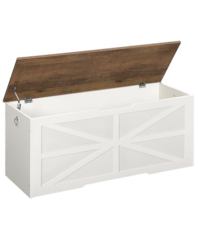 Storage-Chest-433-Wooden-Storage-Trunk-Modern-Storage-Bench-with-Safety-Hinge-Toy-Chest-Storage-Farmhouse-Style-for-Bedroom-Living-Room-Walnut-and-White-MCW11WL Storage Chest 433 Wooden Storage Trunk Modern Storage Bench with Safety Hinge Toy Chest Storage Farmhouse Style for Bedroom Living Room Walnut and White MCW11WL