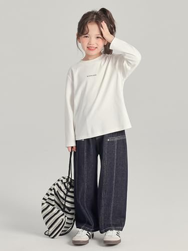 Image of 2026 Premium Girls Long Sleeve Crew Neck T-Shirt, Cotton Blend, Buding Kids Print, Casual Style