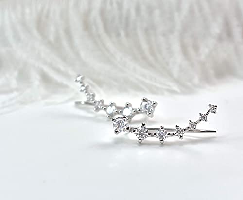 Ear Climber Earrings For Women 7 Crystals Ear Cuffs Hoop S925 Sterling Silver Hypoallergenic Earring (White) #TOP4