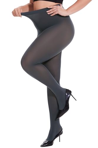 Image of CozyWow Plus Size Tights for Women 80D Soft Solid Color Semi Opaque Pantyhose High Waist 1X 2X 3X 4X
