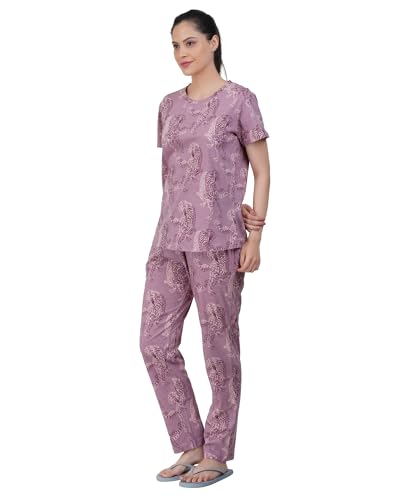Image of Women's Premium Cotton Print Night Suits - Comfortable & Stylish Pajama Set with Pockets