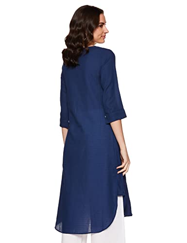 Image of BIBA Women Blue Cotton Solid Kurti