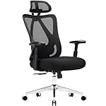 Sweetcrispy Home Office Desk Chair, Ergonomic Rolling Work Swivel High Back 135°Tilt Function Big and Tall Computer with Wheels, 2D Armrest Adjustable Lumbar Support & Headres, Dark Black