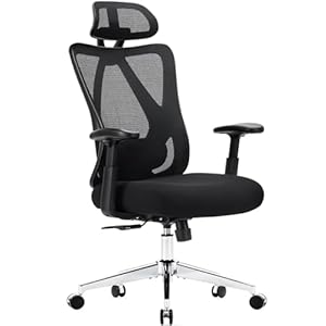 Sweetcrispy Home Office Desk Chair, Ergonomic Rolling Work Swivel High Back 135°Tilt Function Big and Tall Computer with Wheels, 2D Armrest Adjustable Lumbar Support & Headres, Dark Black