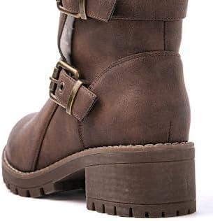 GLOBALWIN Women's Ankle Boots For Women Faux Fur Lined Winter Moto Boots Ankle Booties With Adjustable Double Buckles - Image 7