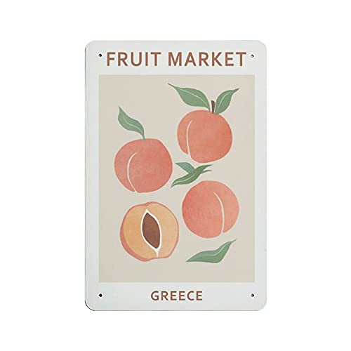 Image of Loyience Peach Print, Peaches Fruit Market Print, Abstract Fruit Print, Botanical tin Sign, Boho Wall Decor, Retro Style, Farmhouse Decoration, Home, bar, Restaurant, Garage, tin Sign 8x12 inches